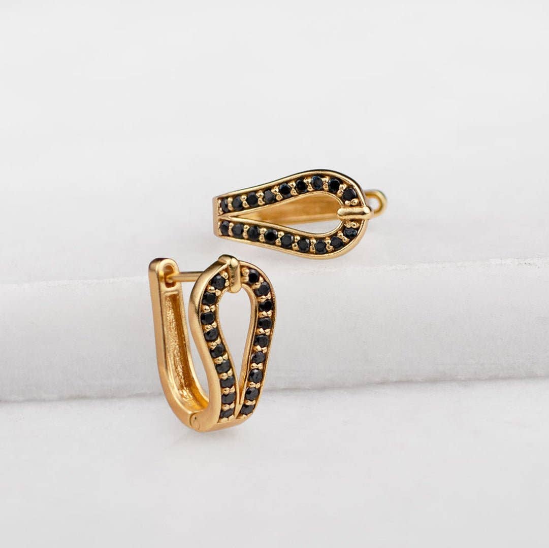 Levade - Moissanite Black Stone 14K Gold vermeil Horseshoe Earring