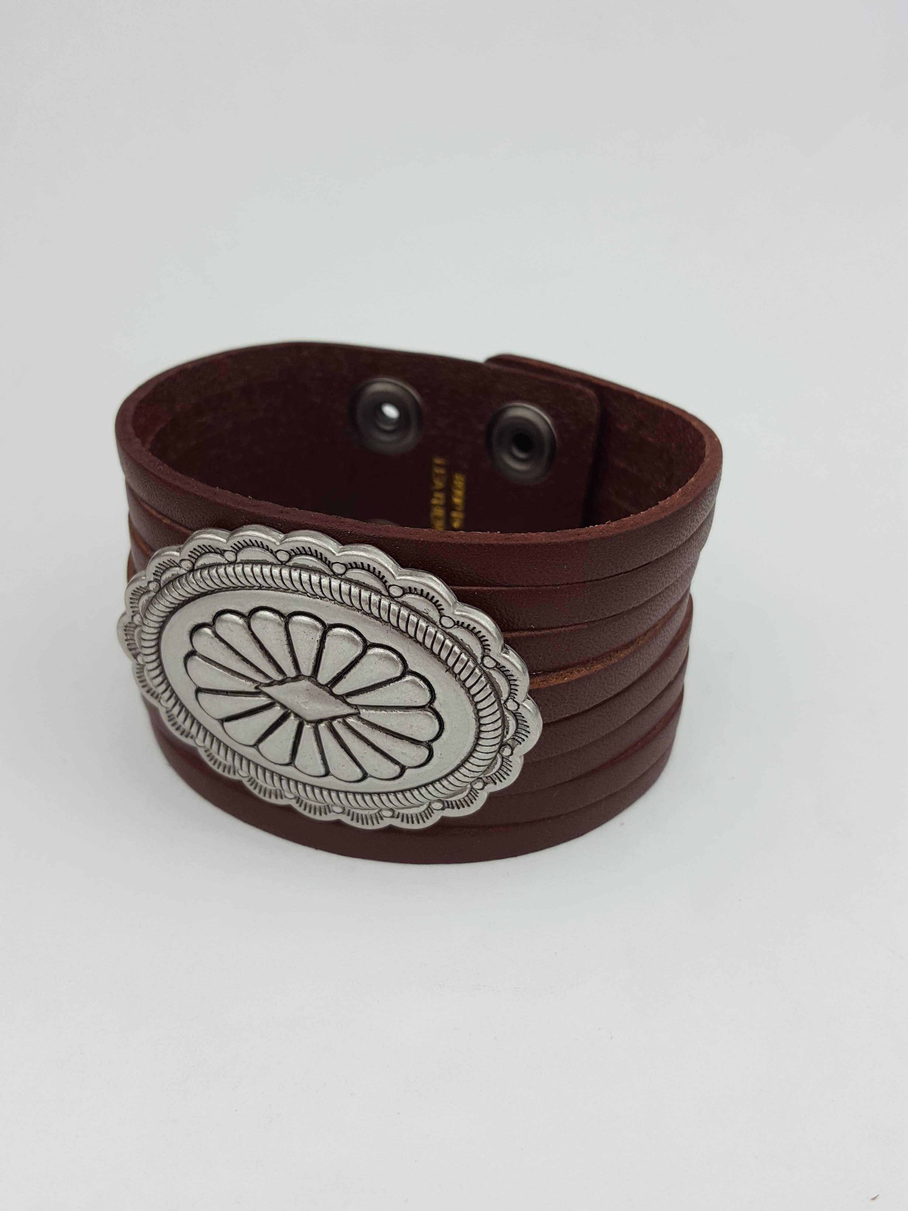 Laramie Concho Leather Cuff, Brown