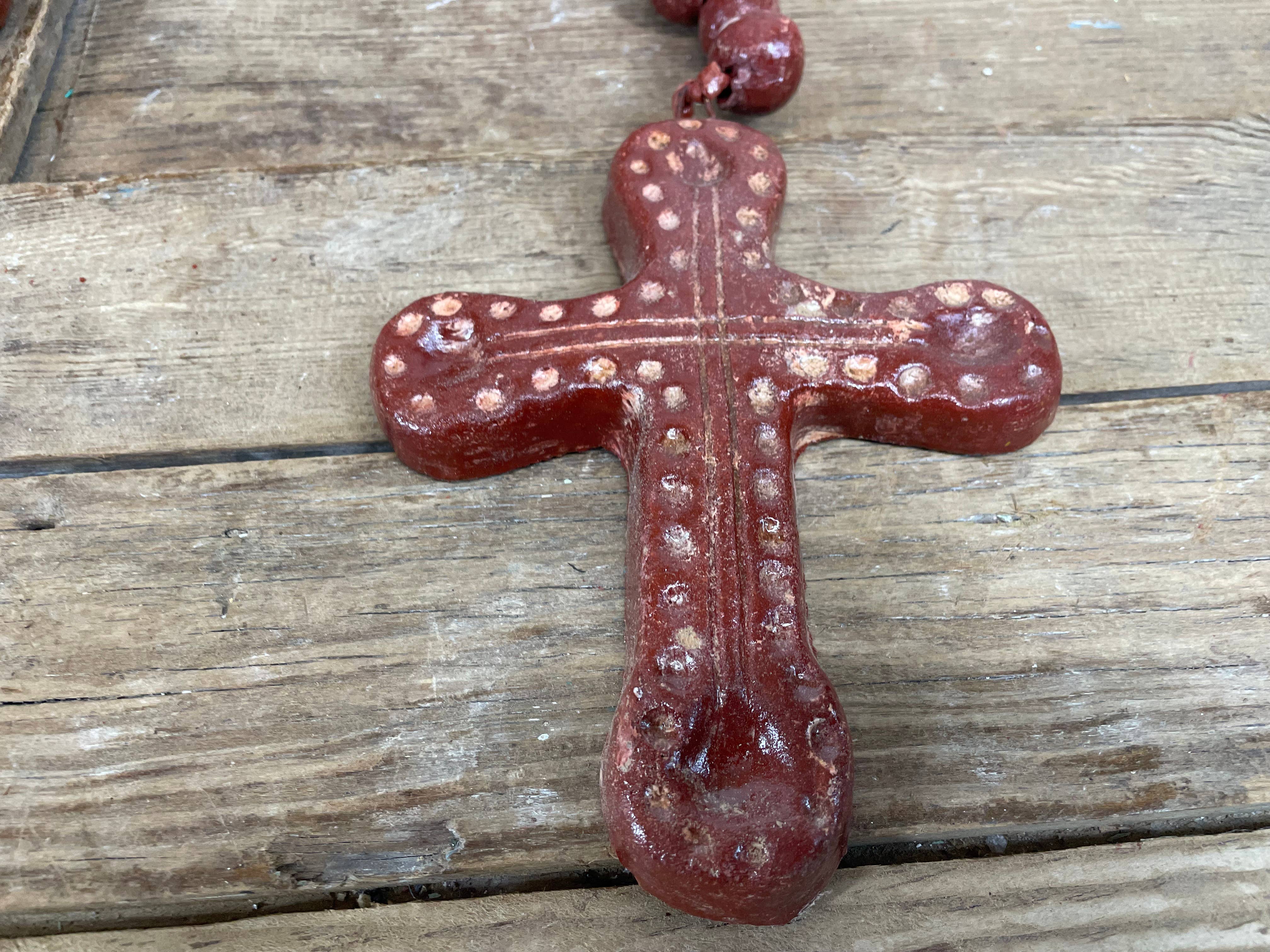 Clay Rosary Beads With Cross, 28"