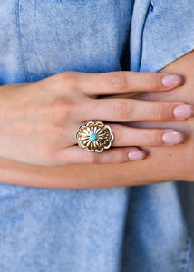 Burnished Gold & Turquoise Stone Concho Ring