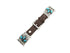 Watch strap with turquoise stones and silver accents on a white background