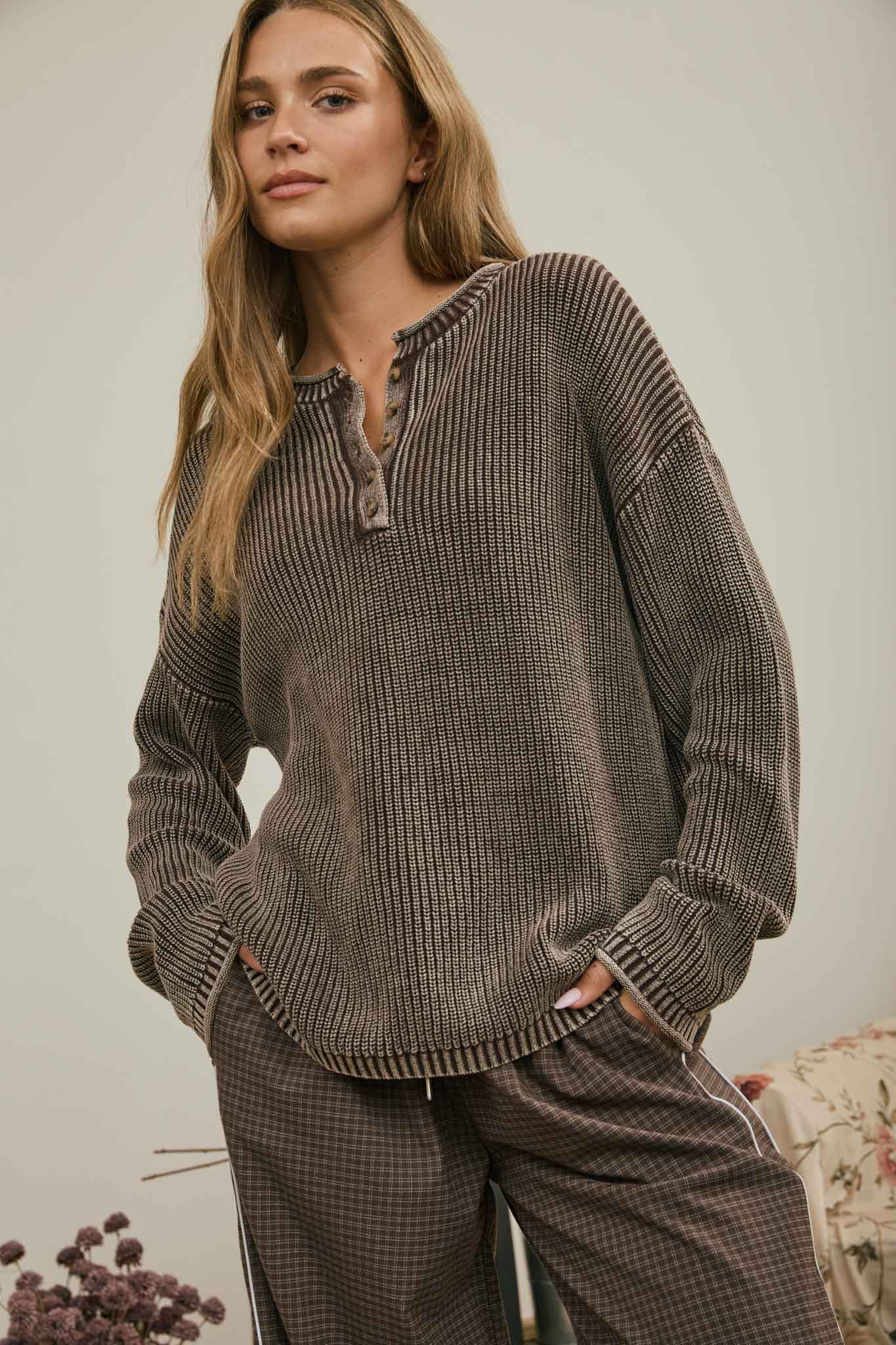 The Worn West Henley, Dark Brown