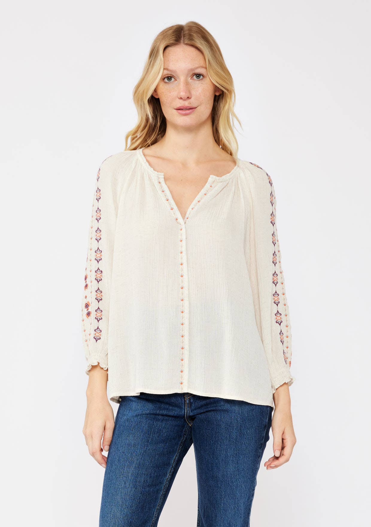 3/4 Raglan Sleeve Split Neck Top