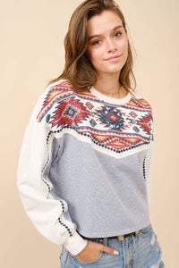 Western Yoke Aztec Embroidered Sweatshirt