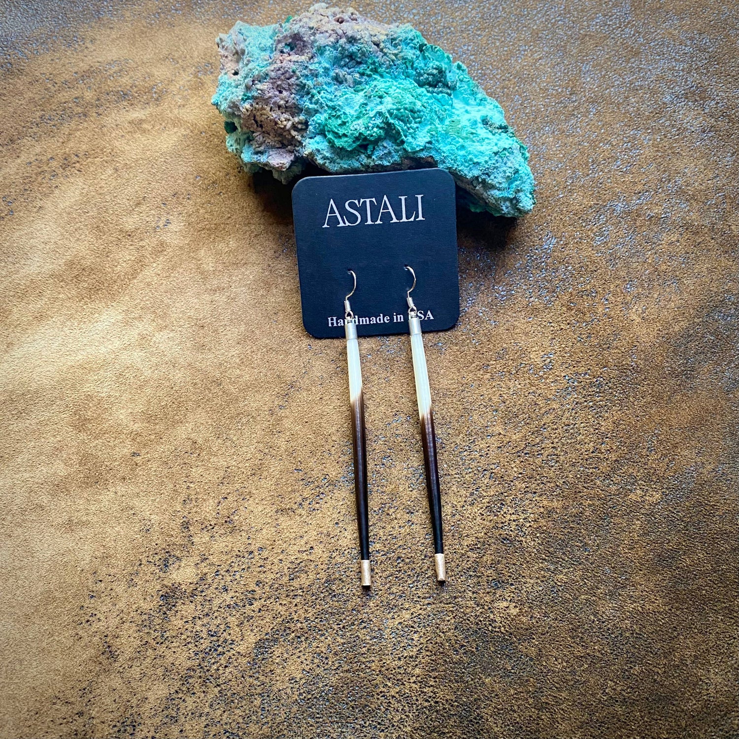 Porcupine Quill Earrings - Short, Black/Brown/Ivory, Silver: Short / Silver