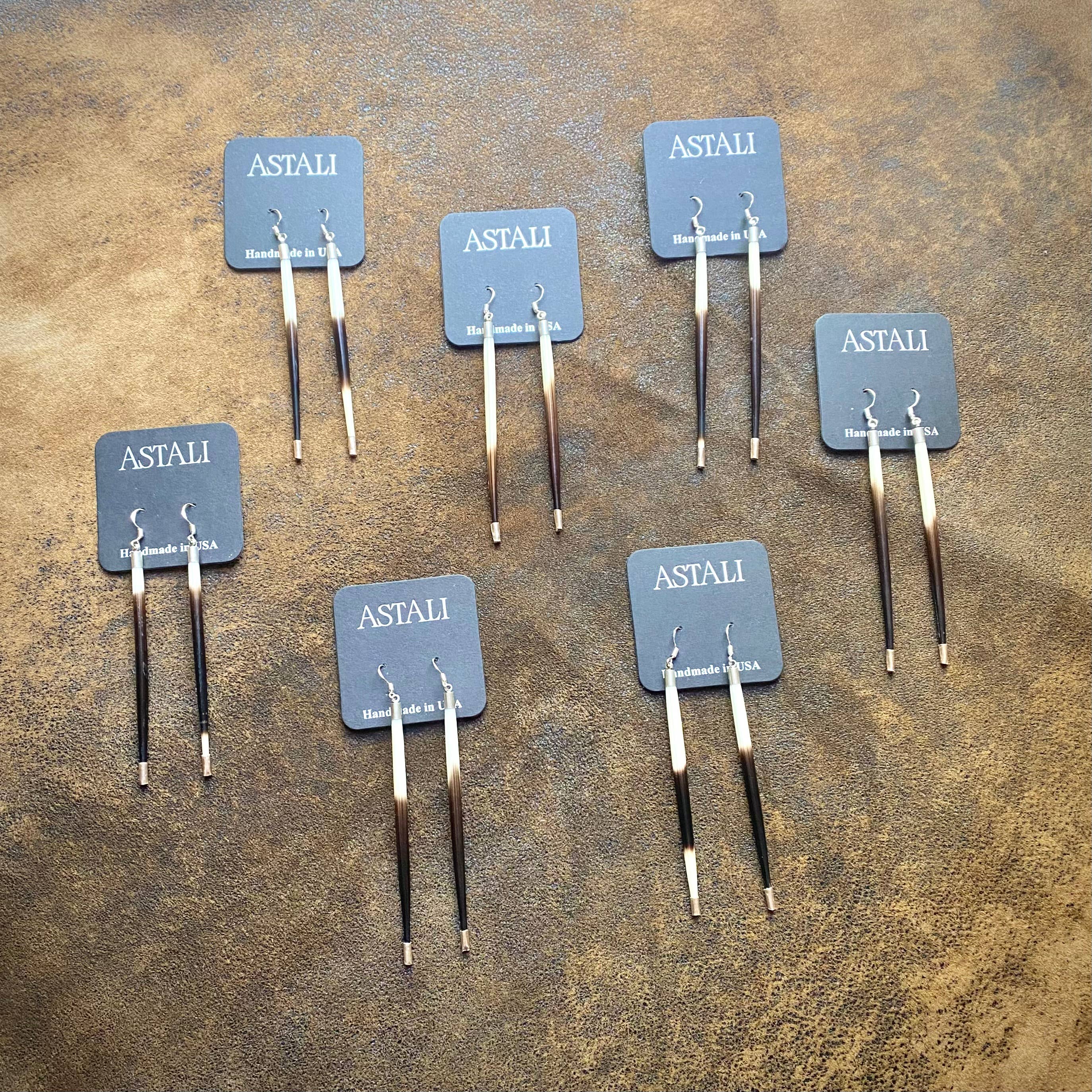 Porcupine Quill Earrings - Short, Black/Brown/Ivory, Silver: Short / Silver