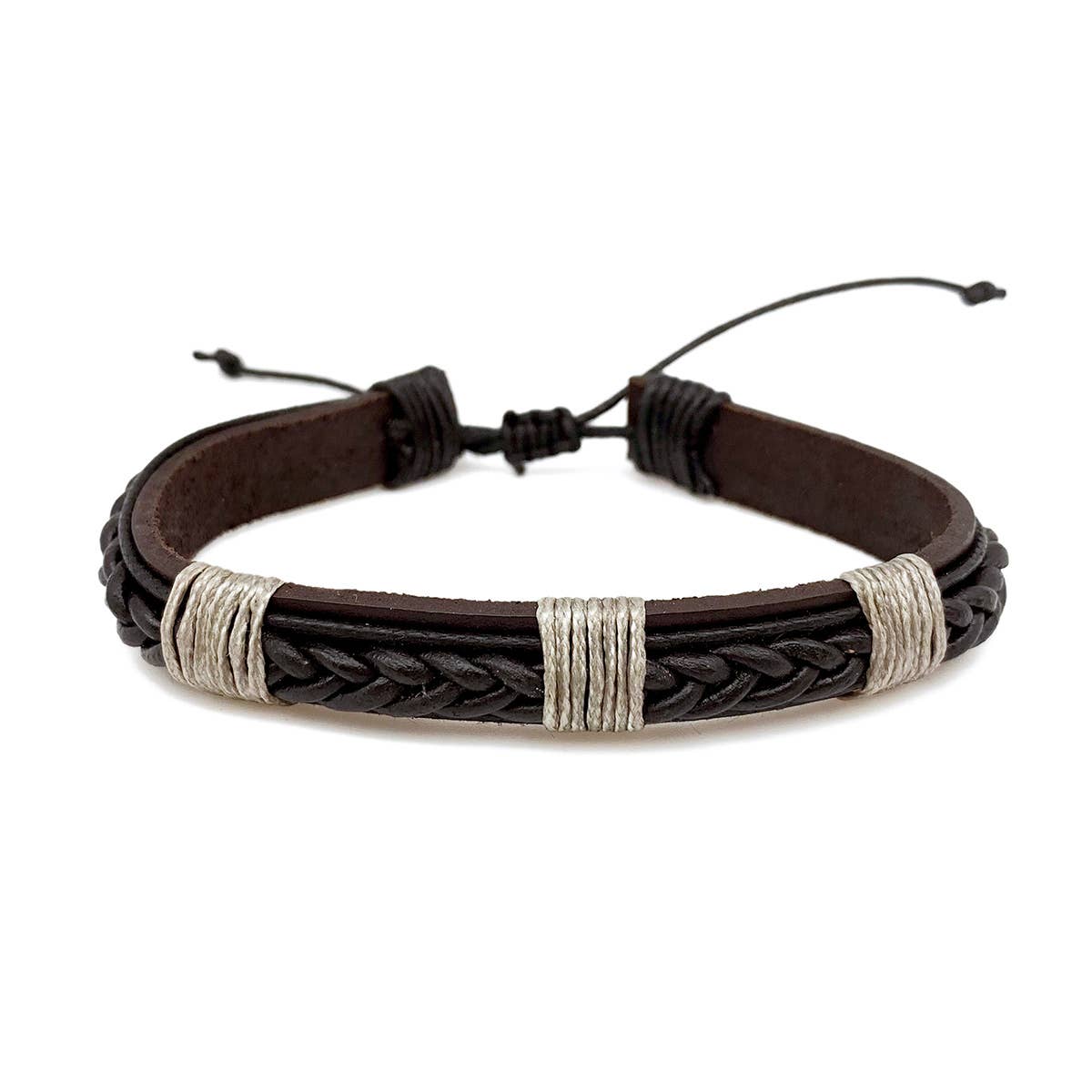 Aadi Wrapped Leather Braid Brown Pull Tie Men's Bracelet