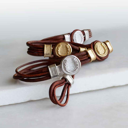 Colton Horseshoe Dome Lock Lace Bracelet, Gold,