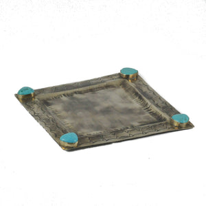 Square Silver Tray With 4 Stones