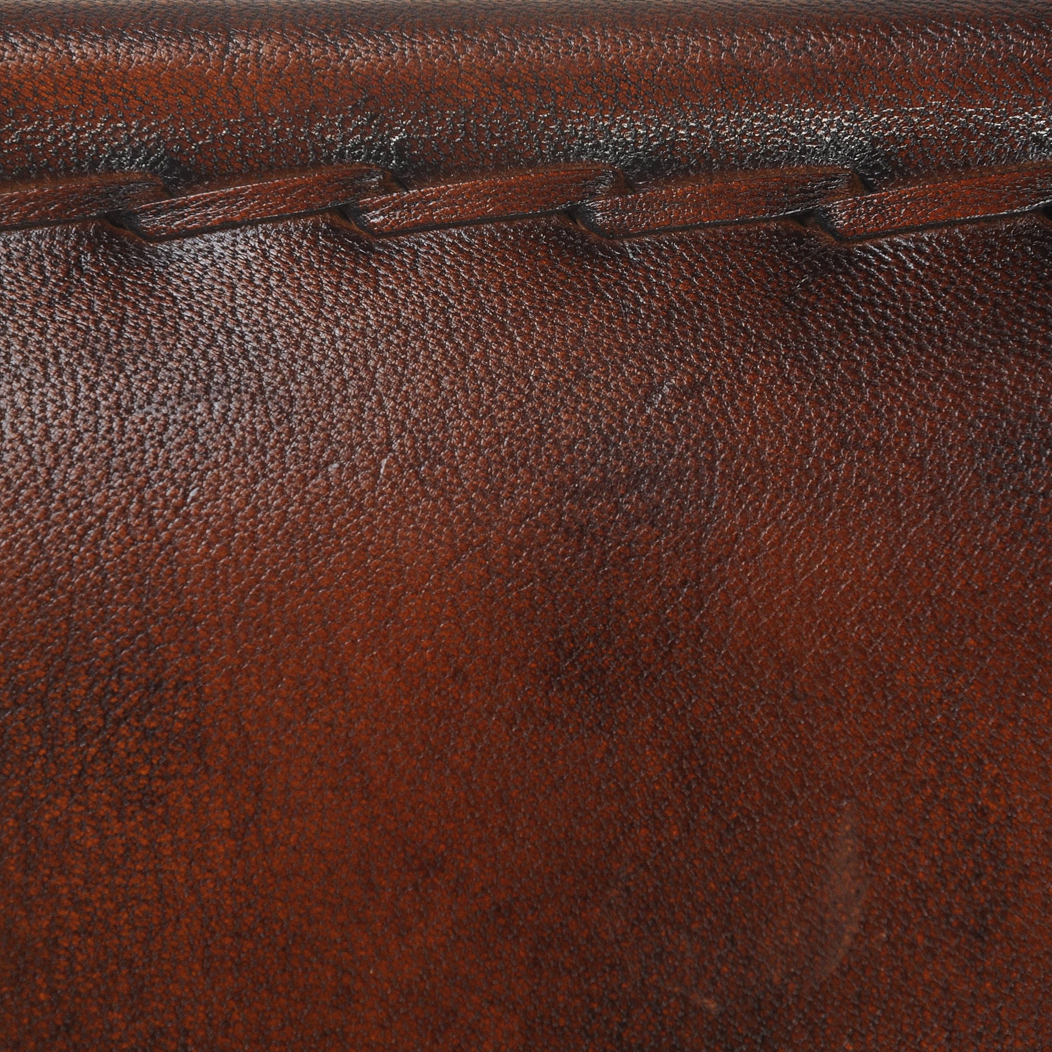 Brown Leather &amp; Iron Industrial Accent Stool
