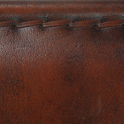Brown Leather &amp; Iron Industrial Accent Stool