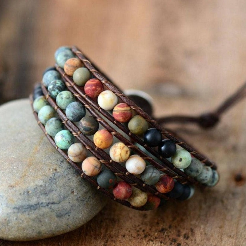 Natural &quot;LOVE&quot; Leather Wrap Bracelet, Boho Bead Bracelet