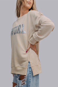 Rhinestone Cowgirl Sequin Sweatshirt, Tan