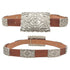 Two brown leather belts with silver ornate buckles on a white background