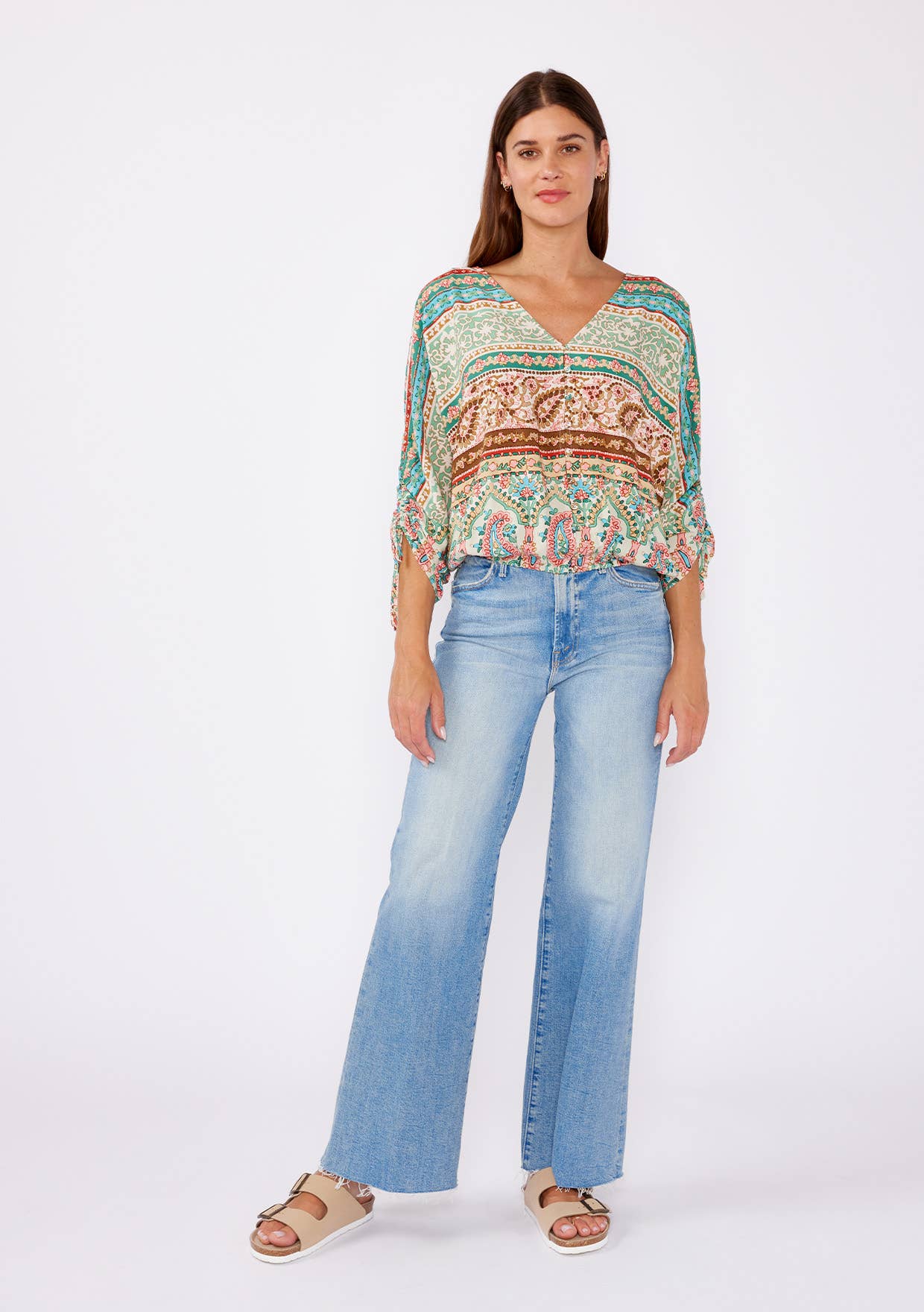 Striped Paisley V-Neck Blouse