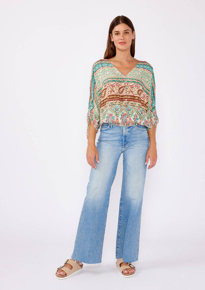 Striped Paisley V-Neck Blouse