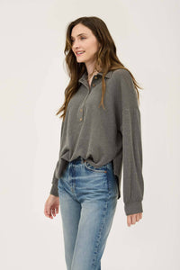 Shania Pinstripe Top, Charcoal