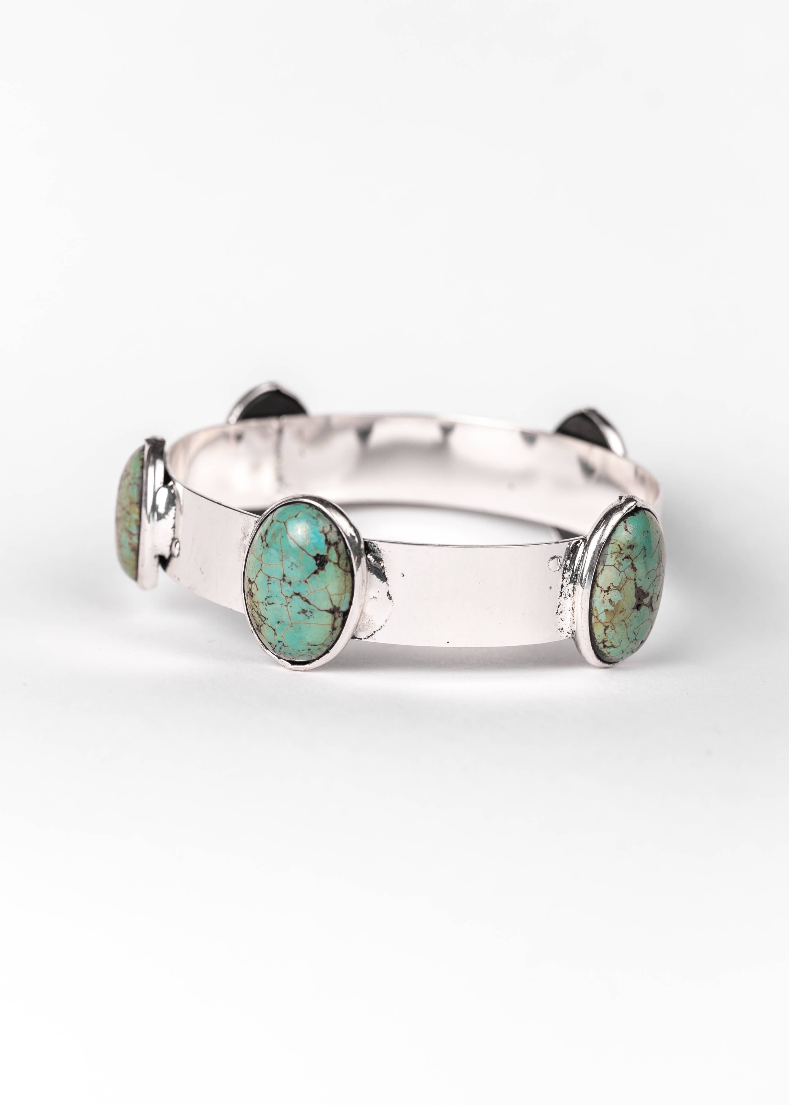 Turquoise Stone Burnished Silver Bangle