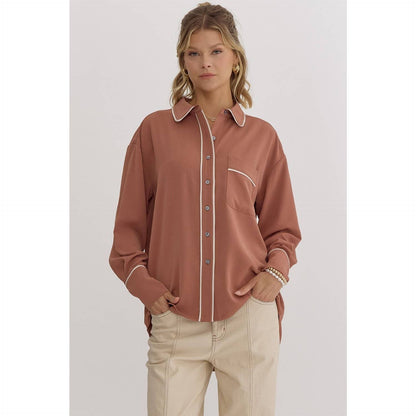 Cinnamon Long Sleeve Button Down Shirt