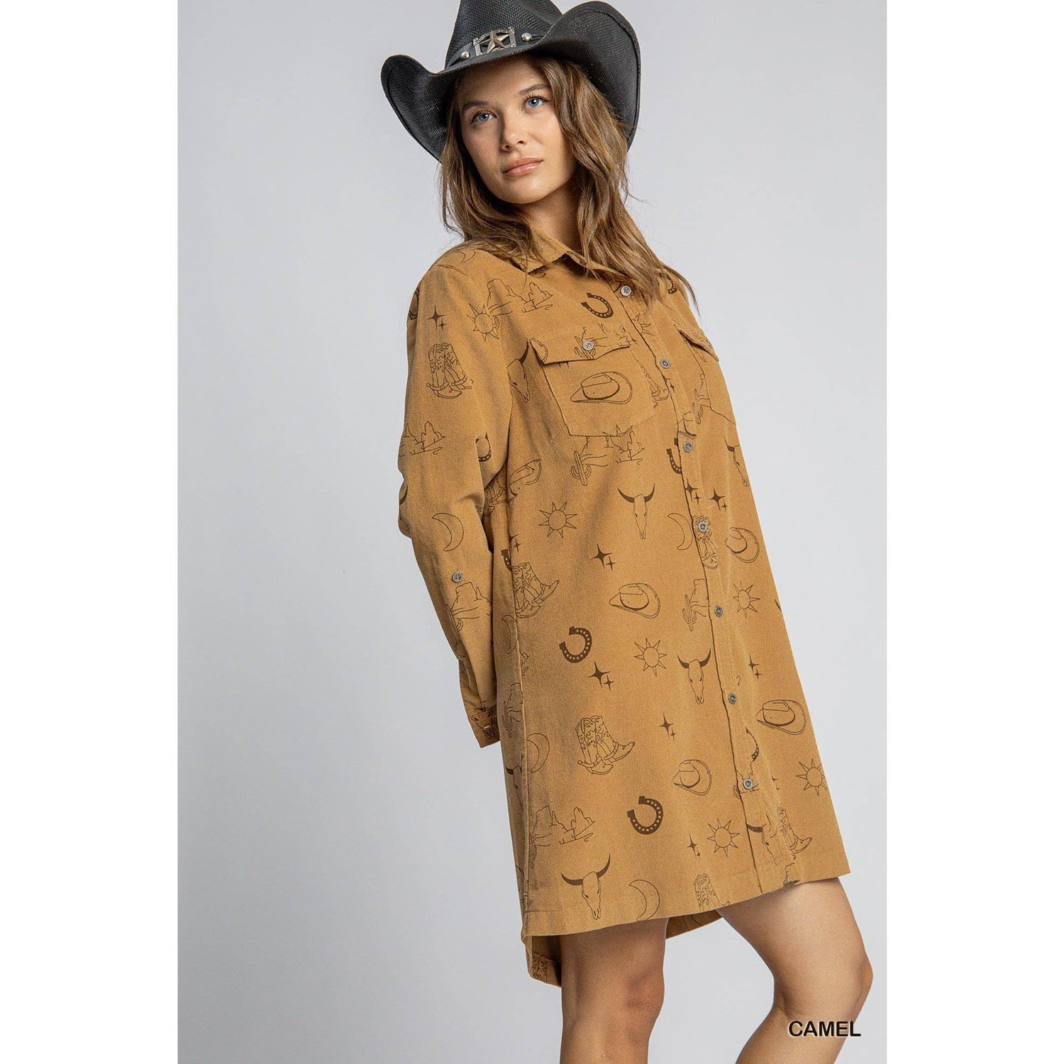 Walk The Line Corduroy Dress, Camel