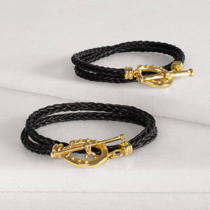 Roundup Braided Leather Horseshoe Bracelet