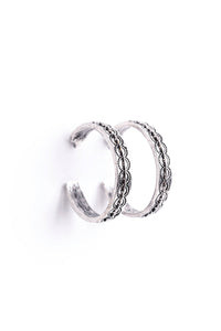 Burnished Silver Tribal Hoop Earring