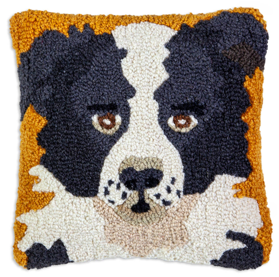Border Collie 14&quot;x14&quot;  Hooked Wool Pillow