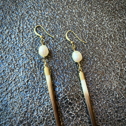 Porcupine Quill &amp; Freshwater Pearl Earrings
