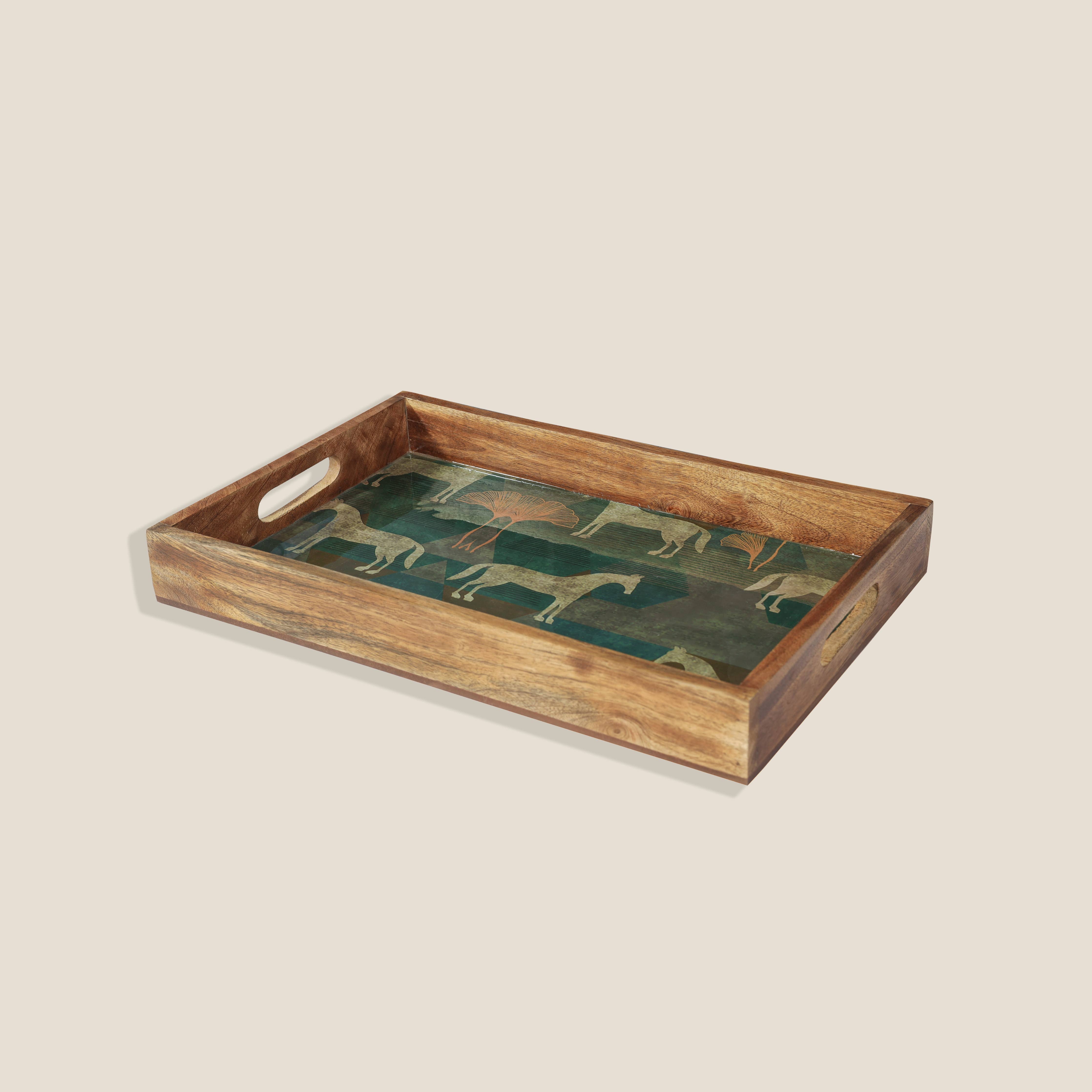 Moon Horse Resin and Wood Decorative Trays, Three Sizes