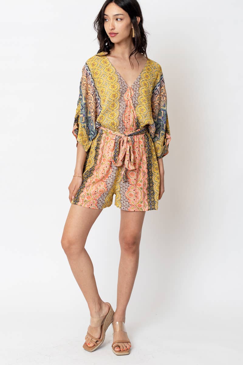 Multi Print Belted Romper