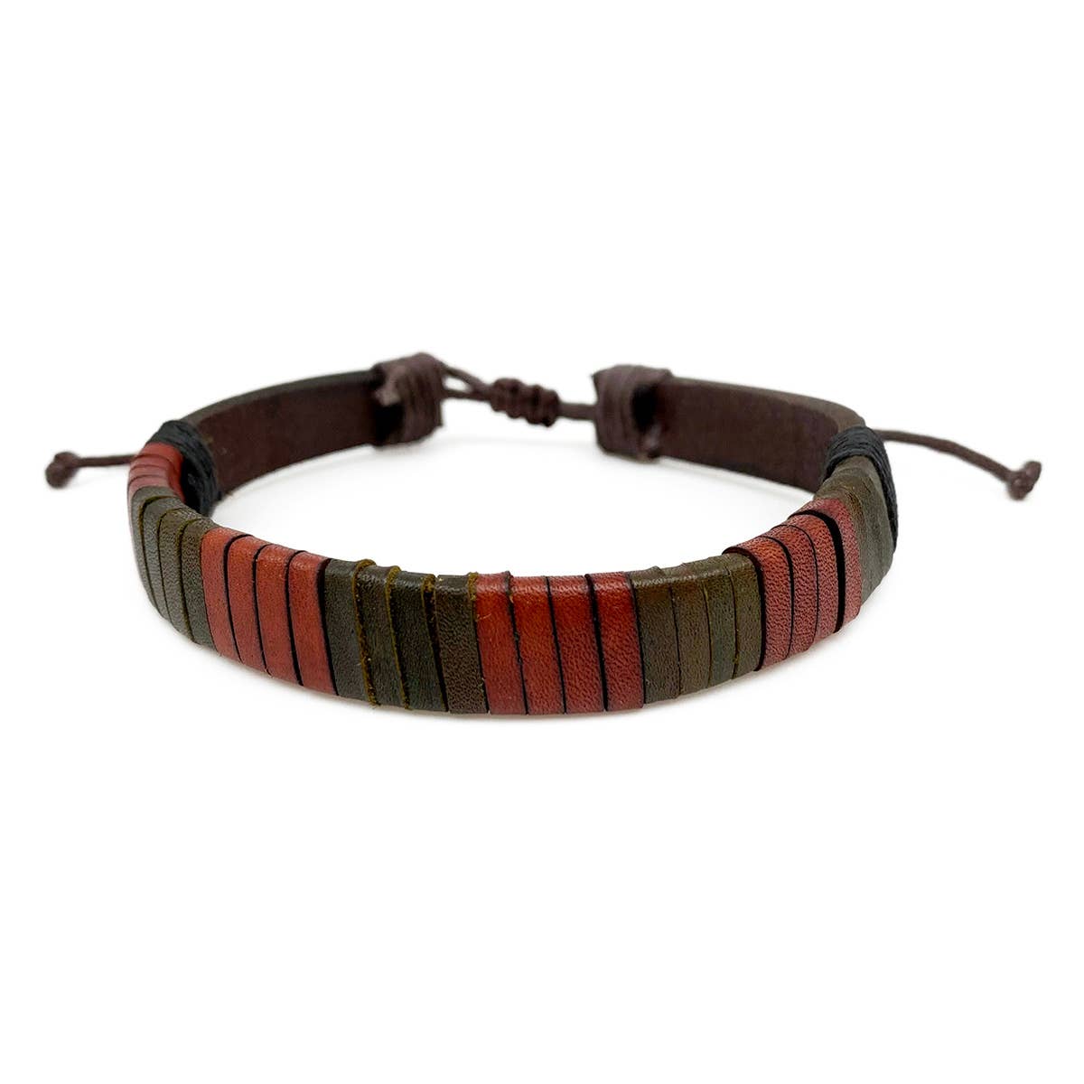 Aadi Orange & Brown Leather Wrapped Pull Tie Men's Bracelet