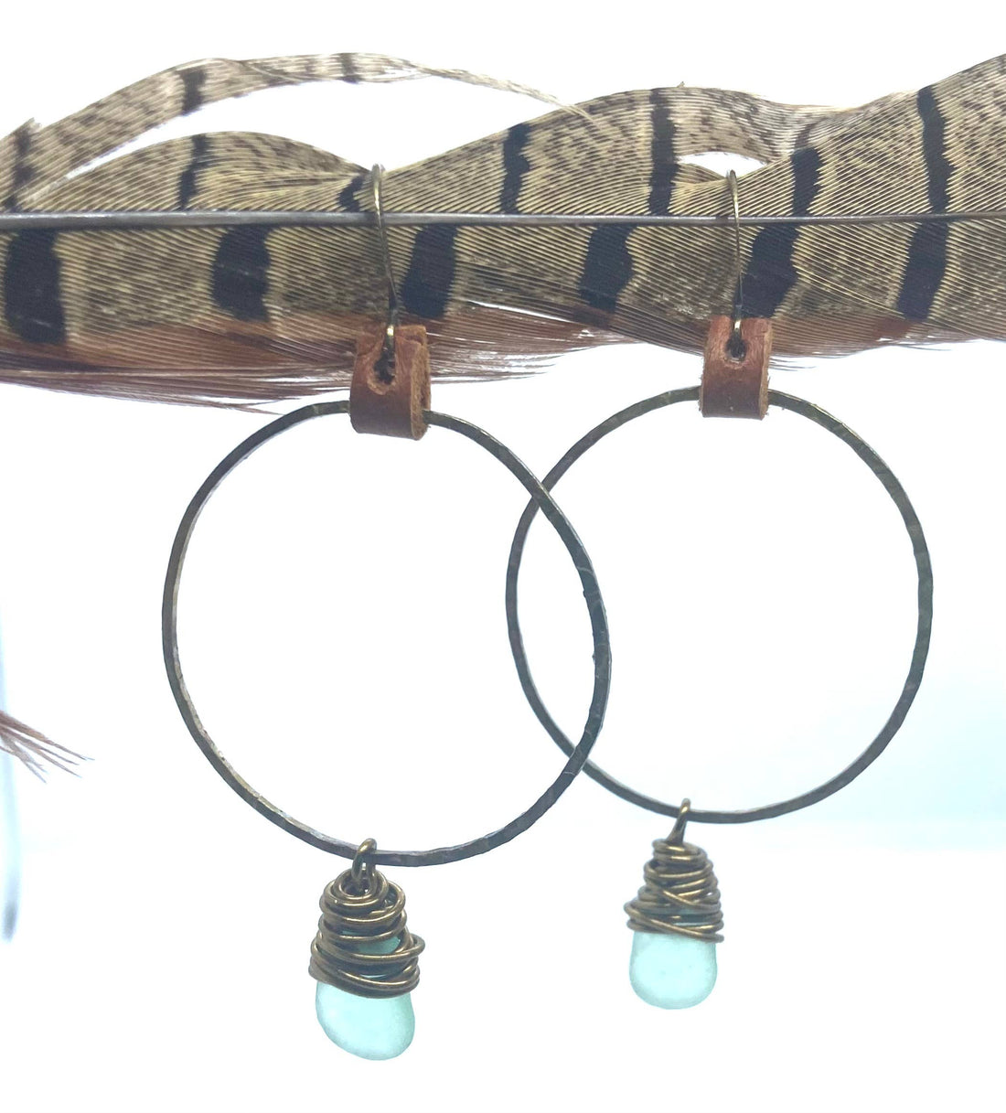 Large Brass Glass and Leather Hoops