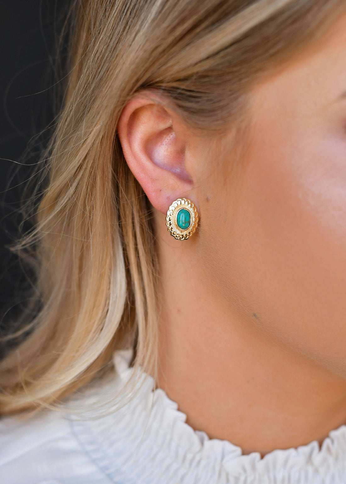 Small Gold Flower Stamped Concho Post with Turquoise Accent