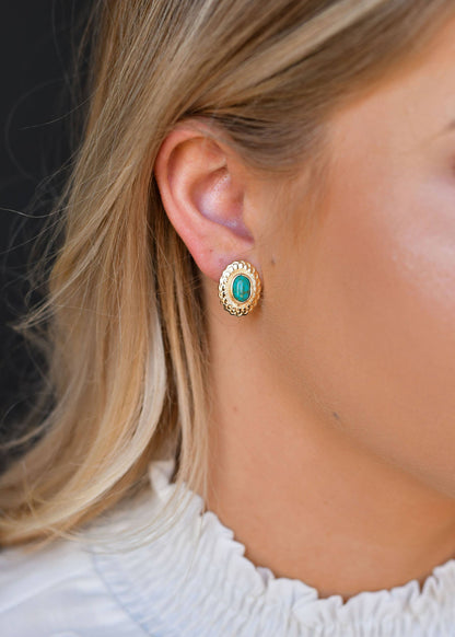 Small Gold Flower Stamped Concho Post with Turquoise Accent
