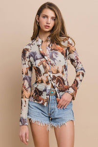 Western Horses Print Button Down Shirt