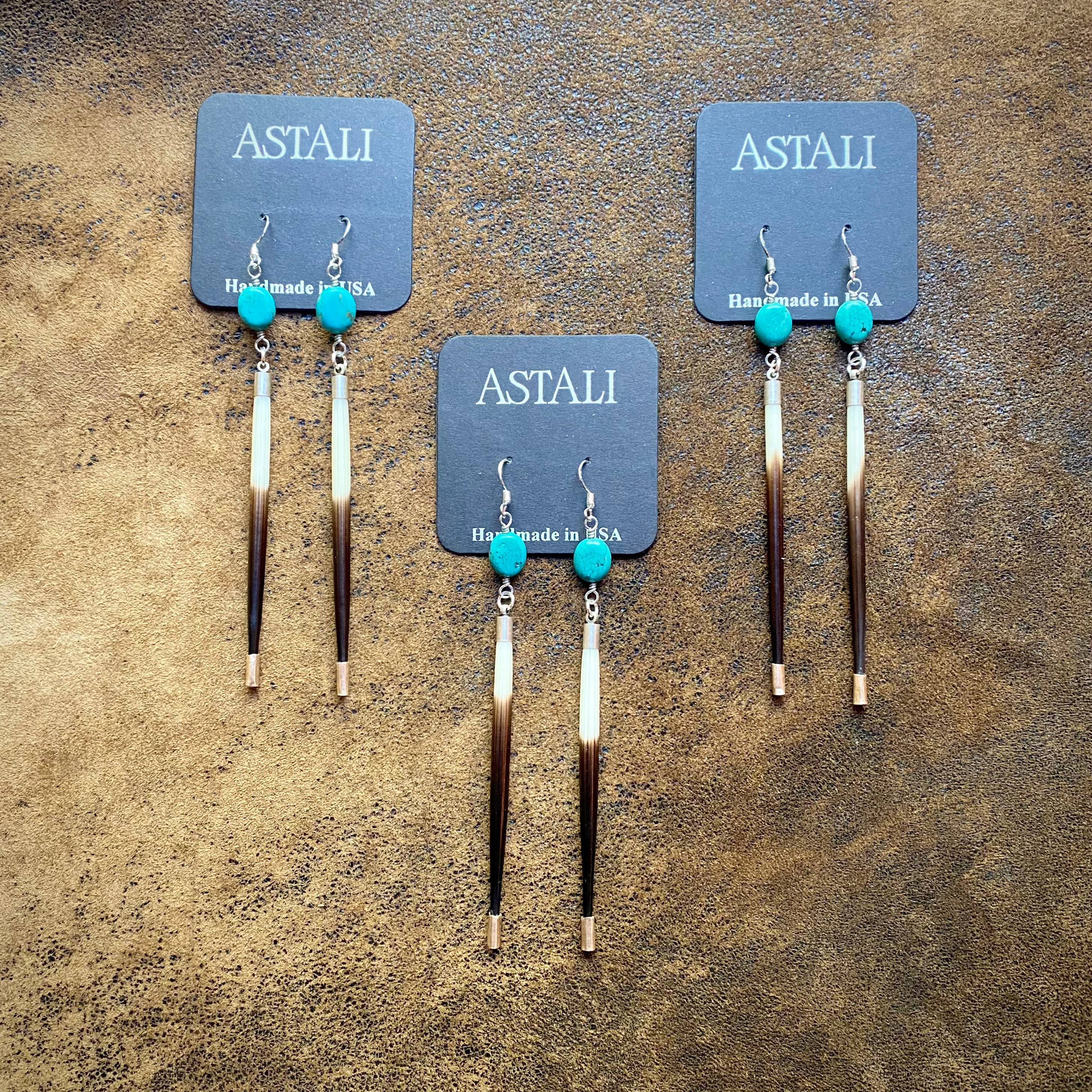 Porcupine Quill &amp; Turquoise Earrings, with Silver Earwires: Turquoise &amp; Silver