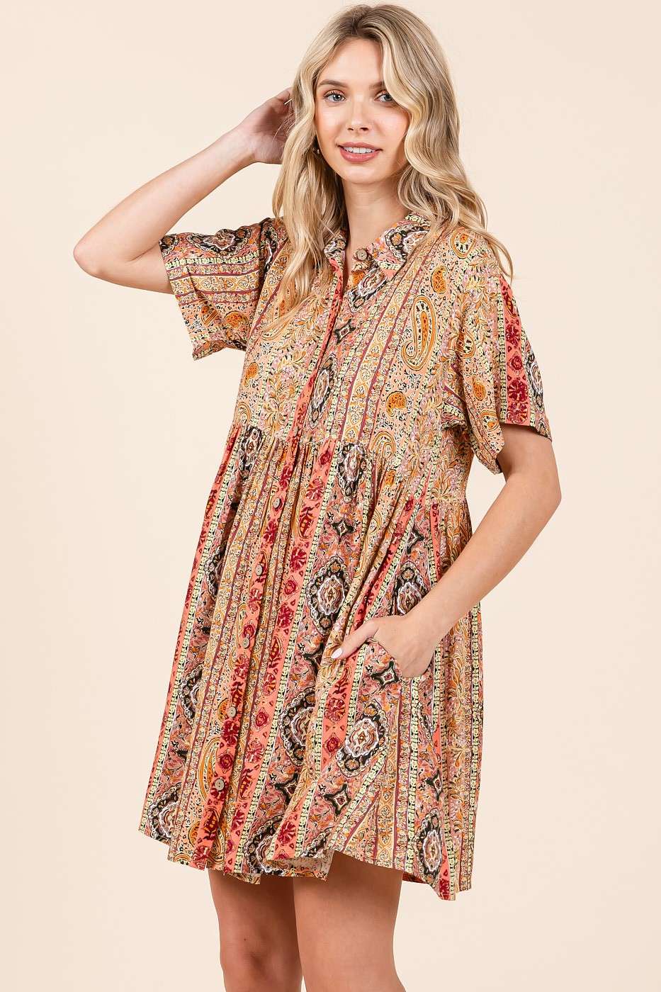 Paisley Patchwork Print Shirt Dress