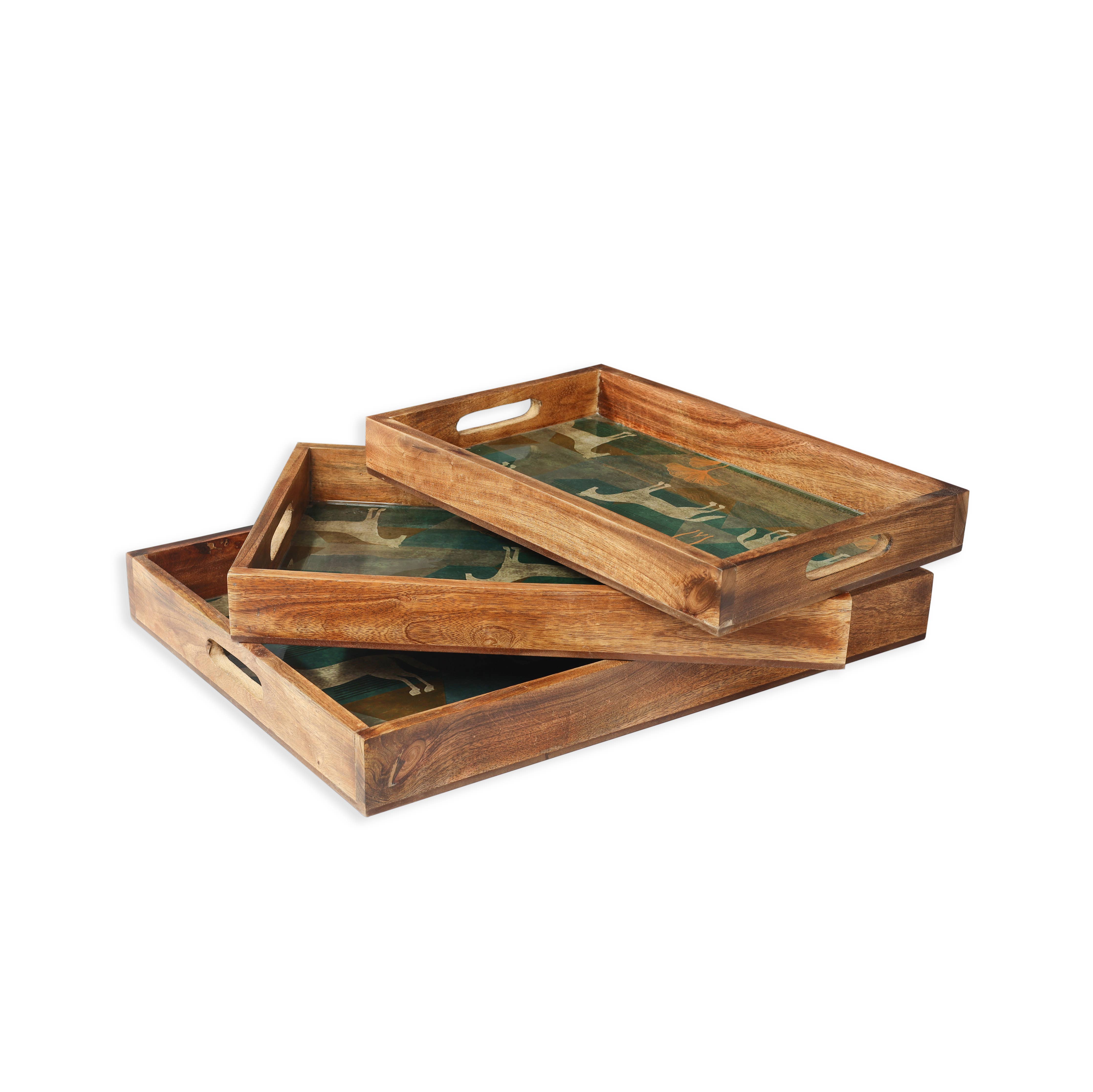 Moon Horse Resin and Wood Decorative Trays, Three Sizes