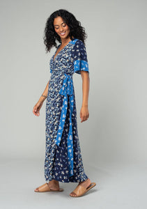 Multi Floral Short Sleeve Wrap Maxi Dress