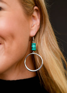 Silver Hoop Earring With Turquoise Beaded Accent