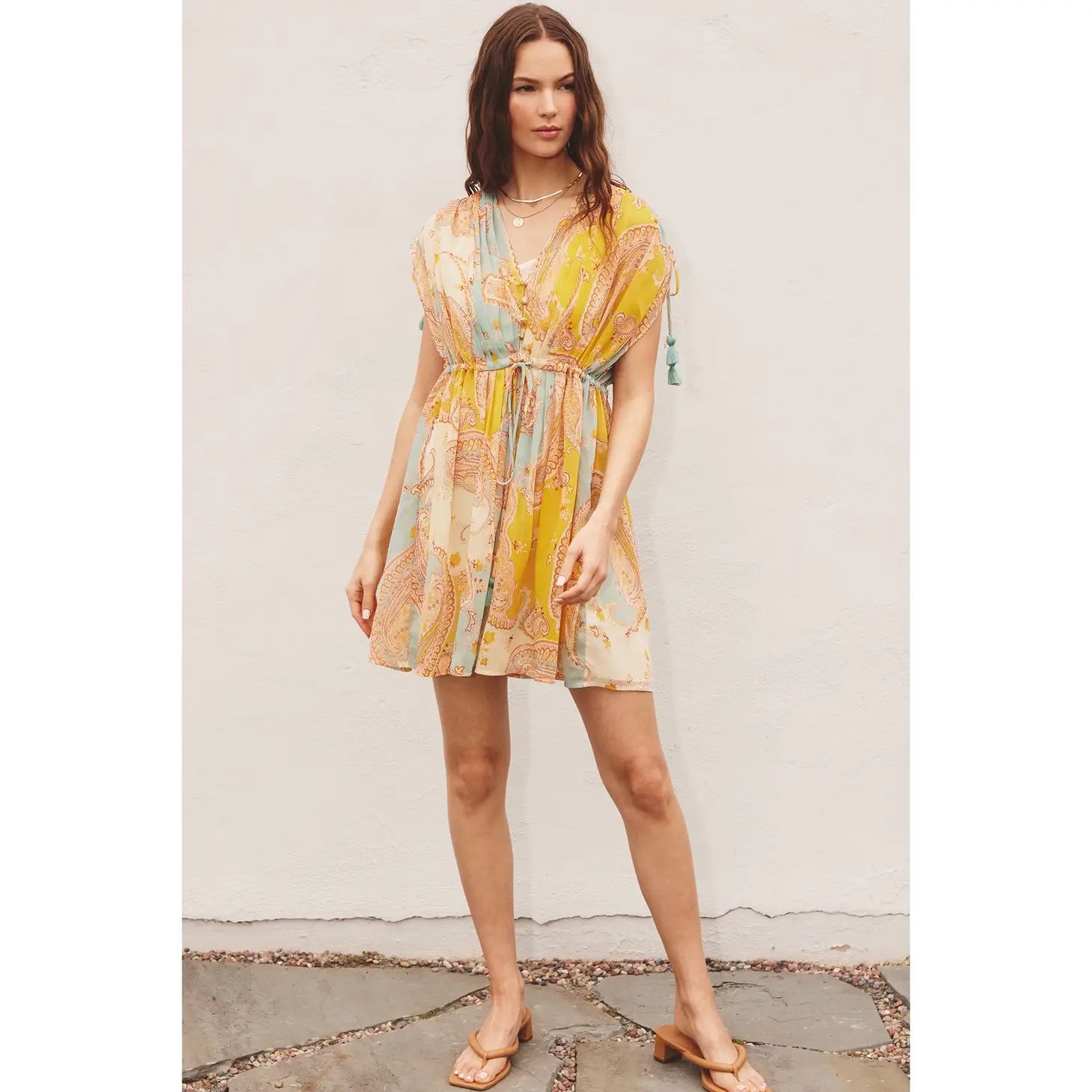 Making Memories Cinched Waist Kaftan Mini Dress