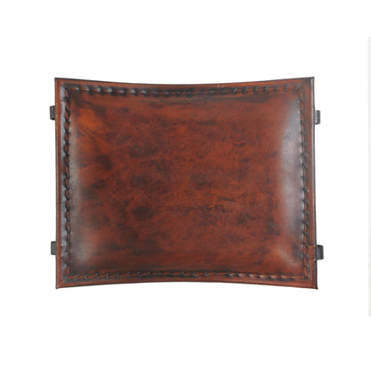Brown Leather &amp; Iron Industrial Accent Stool