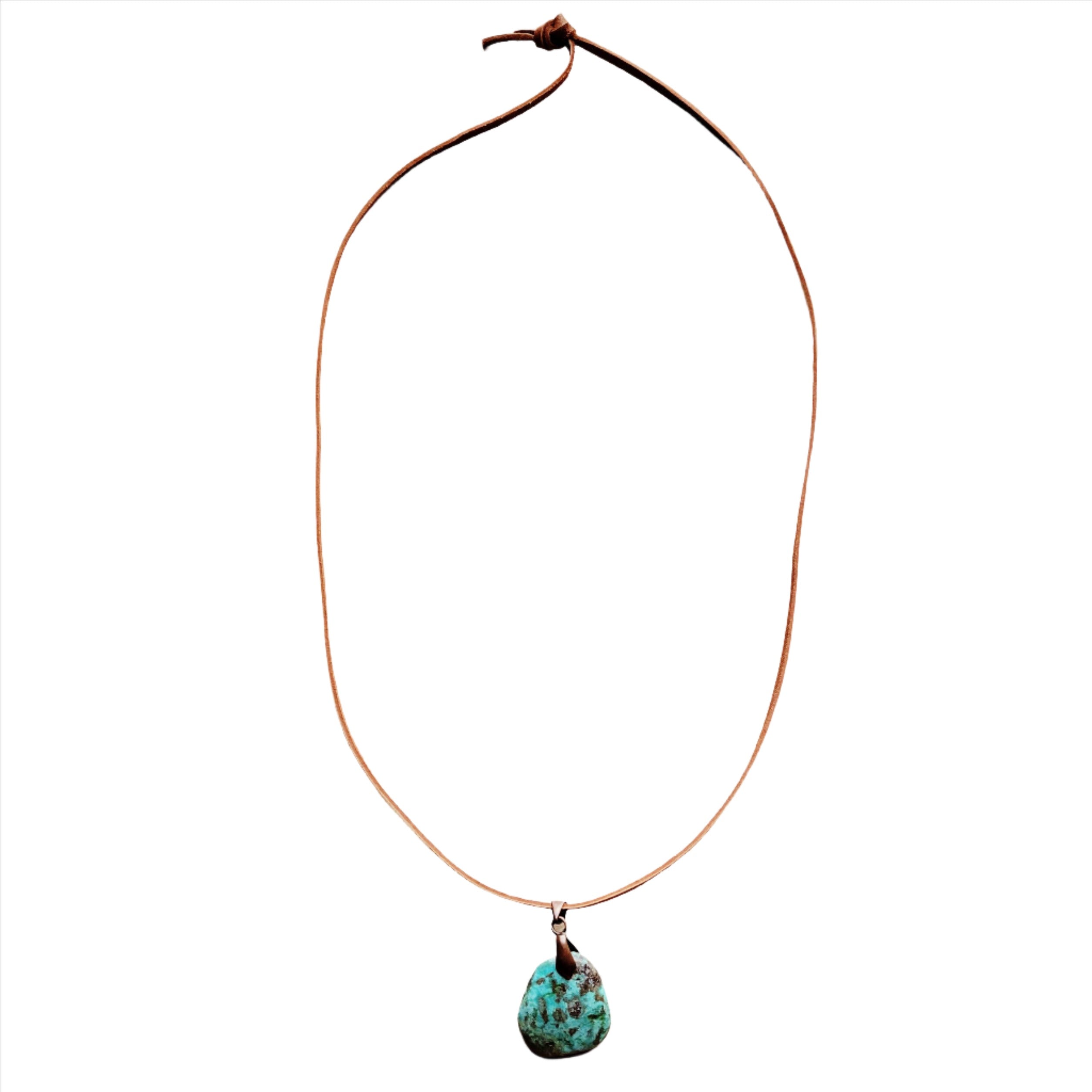 Leather Necklace with Natural Turquoise Pendant-Tan 249q