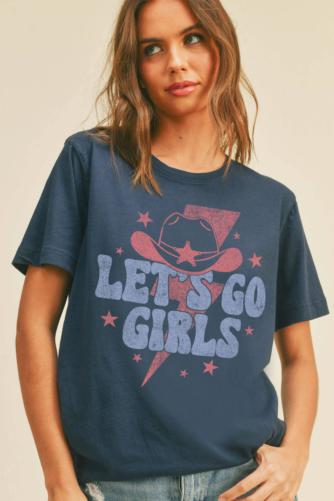 Let’s Go Girls Graphic Tee, French Navy