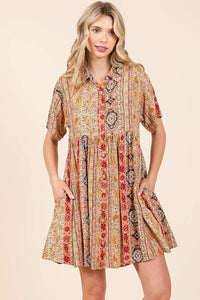 Paisley Patchwork Print Shirt Dress