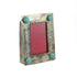 Metallic photo frame with turquoise accents on a white background