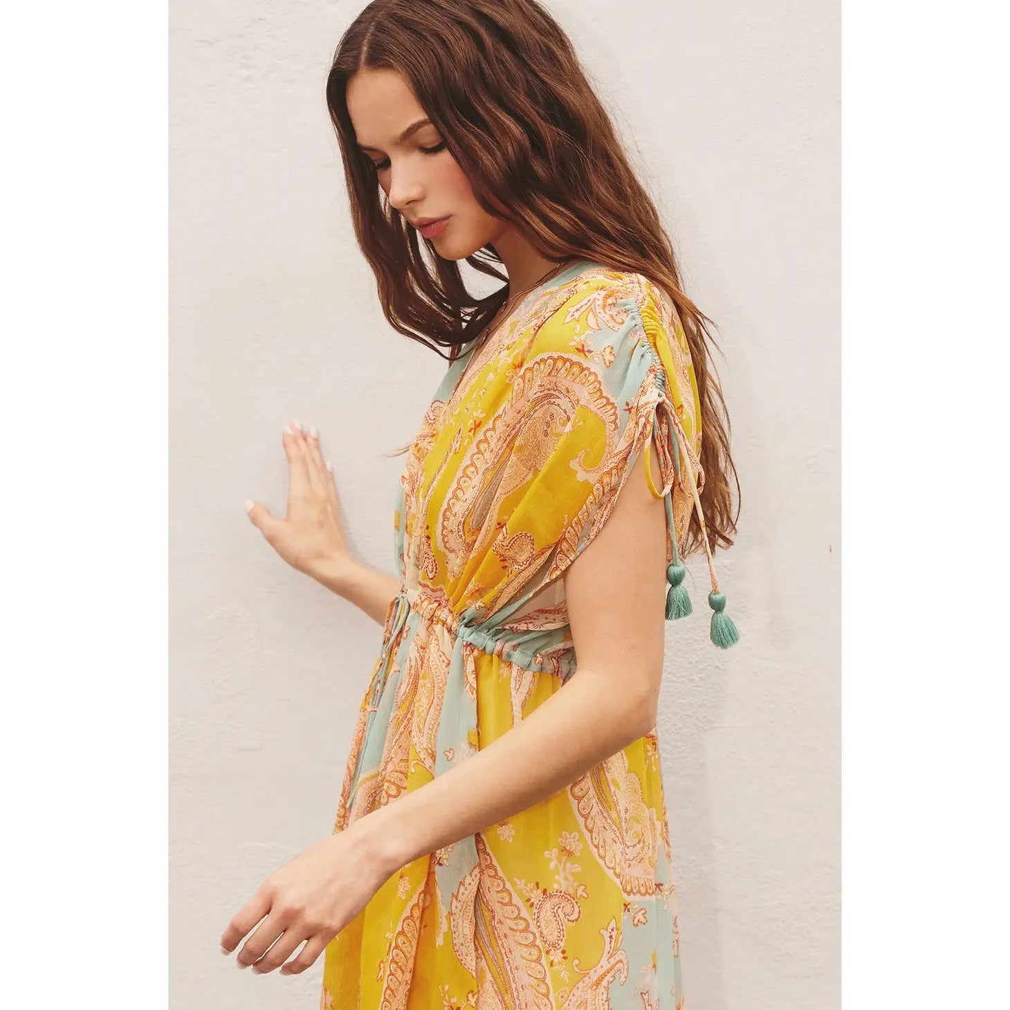 Making Memories Cinched Waist Kaftan Mini Dress