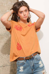 Floral Western Embroidered Graphic T Shirt