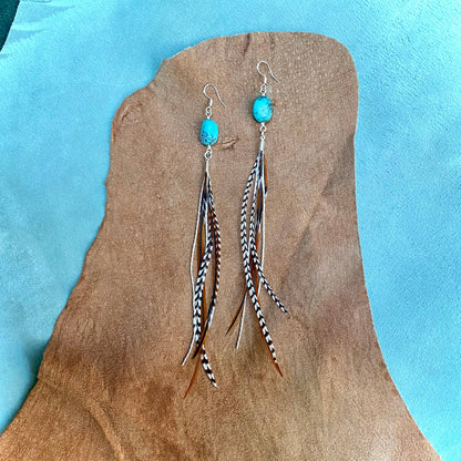 Turquoise &amp; Mini Feather Earrings - Grizzly &amp; Fawn/Silver: Grizzly &amp; Fawn / Silver