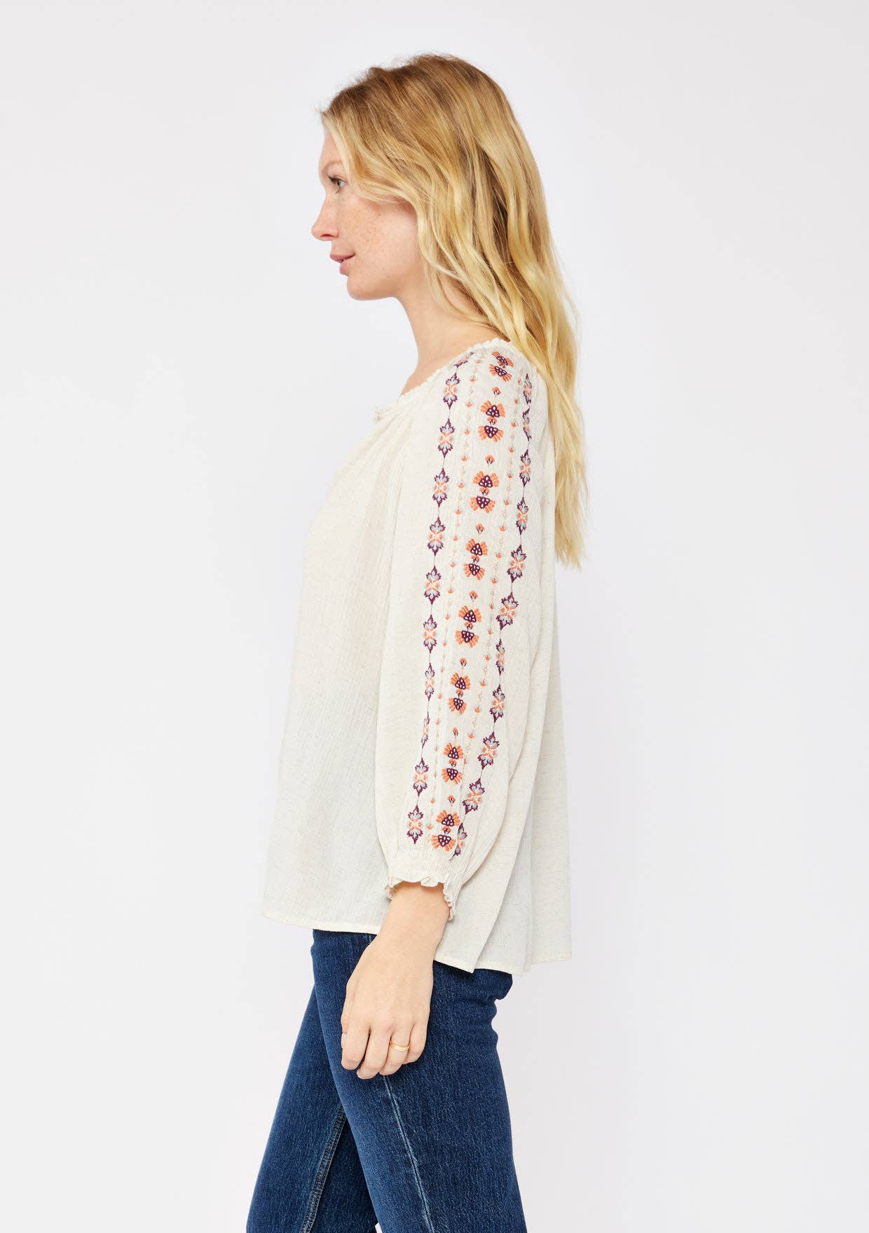 3/4 Raglan Sleeve Split Neck Top